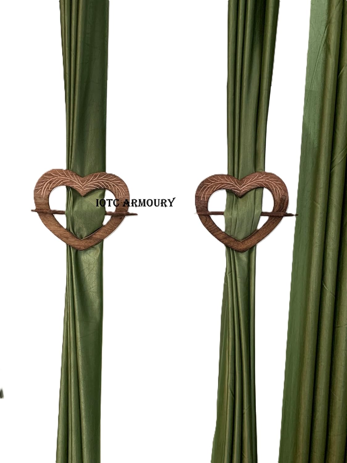 Wooden Curtain Tieback Set of 2 Heart Shape Vintage Rustic Drapery Holdback Traditional Curtain Holder