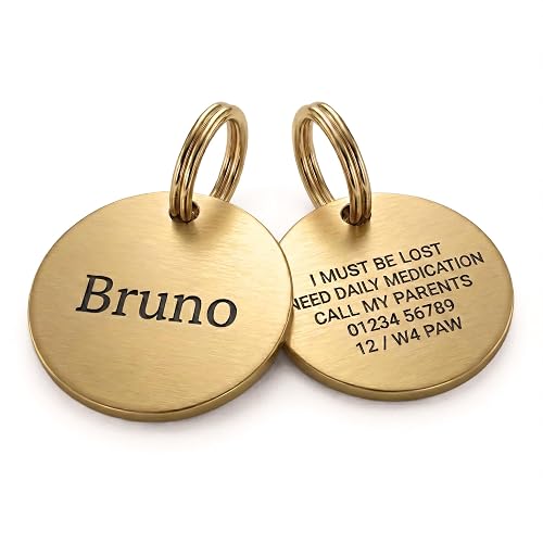 The Stately Hound Etiqueta personalizable con nombre para perros y gatos en oro y plata (dorada