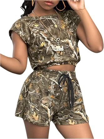 WDIRARA Girls 2 Piece Outfits Camo Short Sleeve Tee Shorts Set Tracksuit