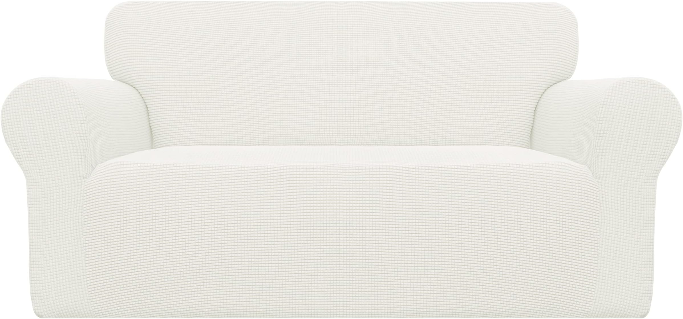 Easy-Going Stretch Loveseat Slipcover 1-Piece Sofa Cover Furniture Protector Couch Soft with Elastic Bottom for Kids Polyester Spandex Jacquard Fabric Small Checks (Loveseat, Cream)