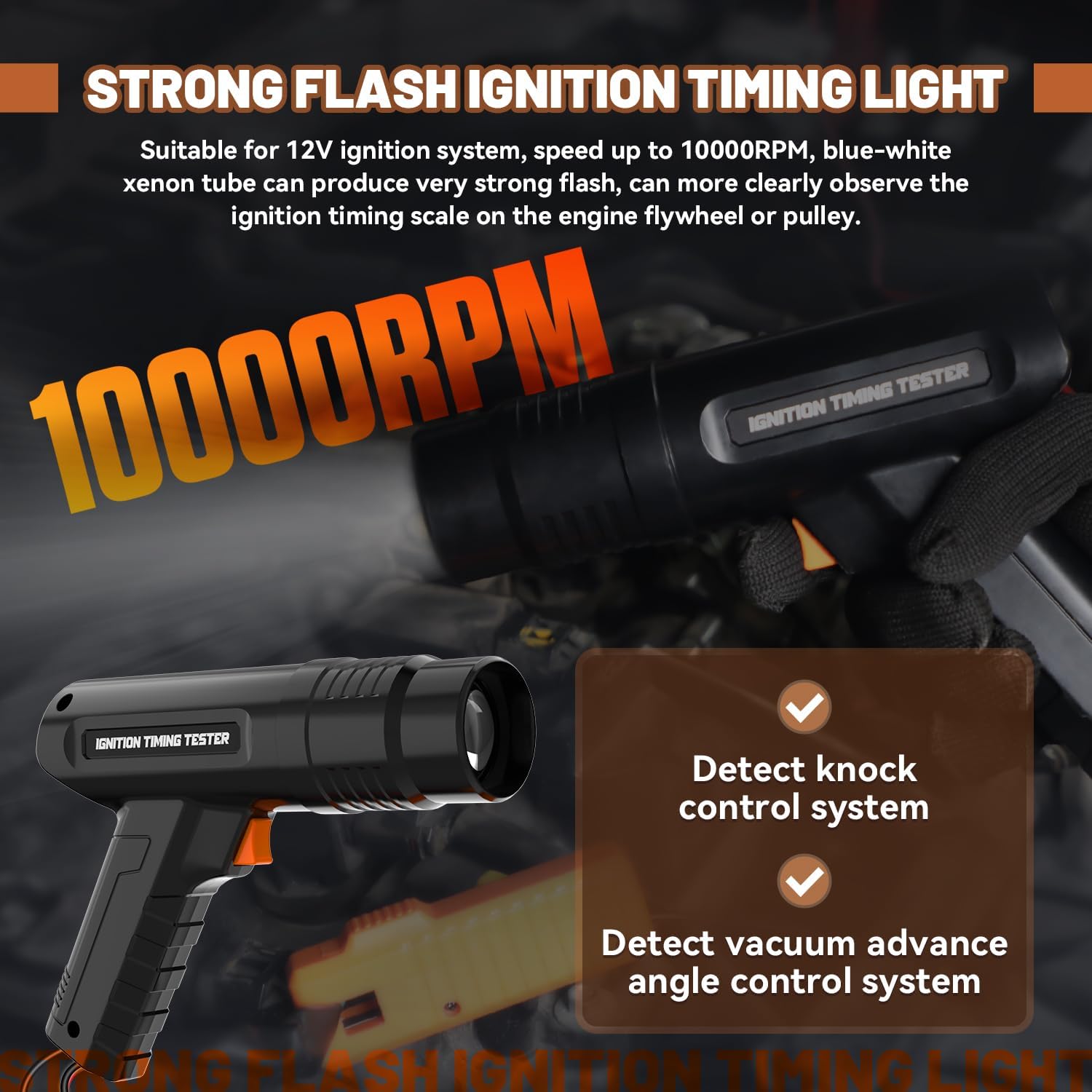 Automotive Timing Light 12V Engine Ignition Timing Light, Strong Flash & Multi-Protection for 2&4 Stroke Petrol Engine with 59-Inch Cable for Car/Motorcycle/Marine