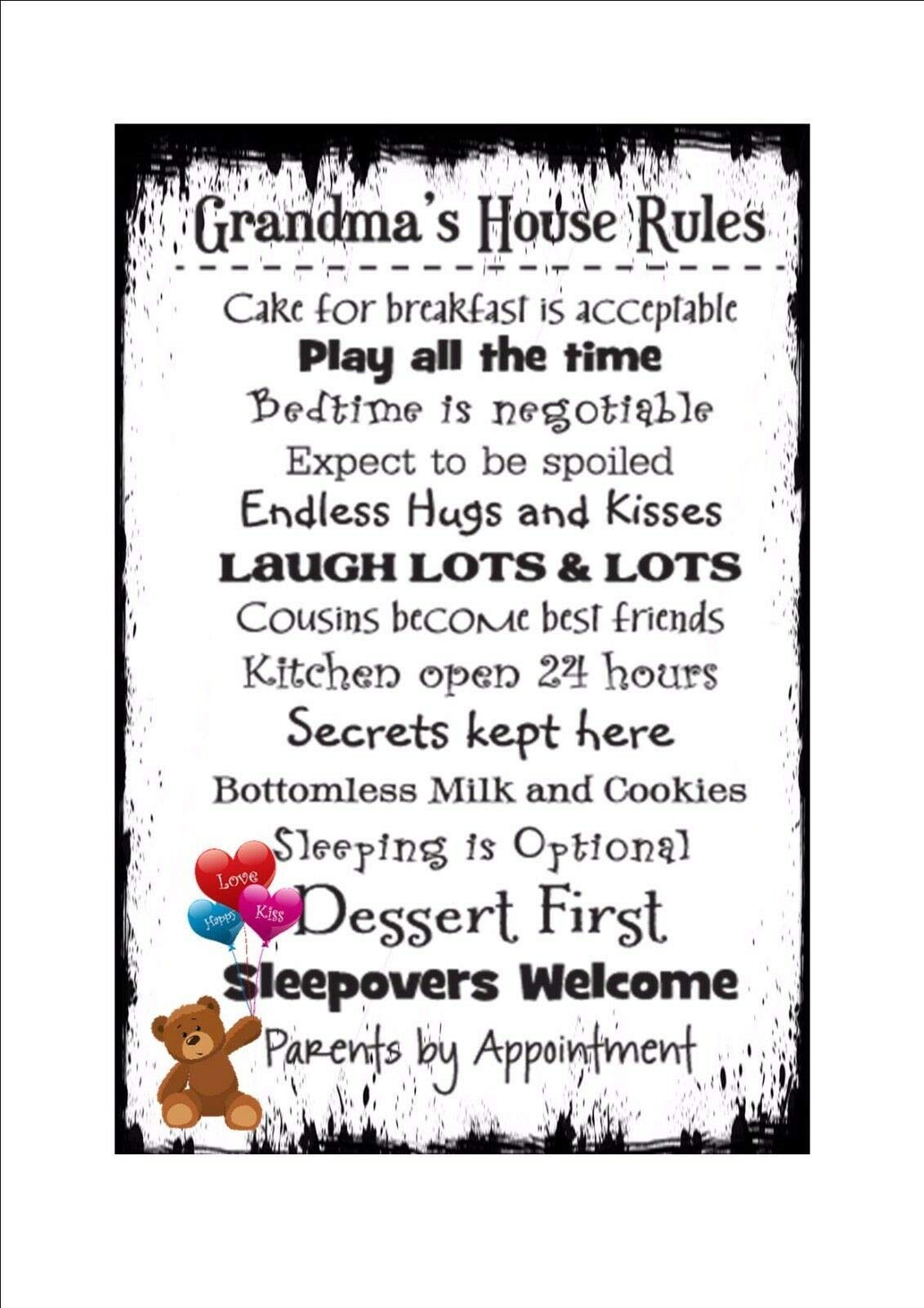 Gqwjksz As Pic Metal Tin Sign Grandma's House Rules Nanny Rules Grandparents Fun House House Tin Signs Novelty Funny Retro Garage Home Bar Coffee Shop Kitchen Rule Wall Decor Vintage Gift Plate Tin Signs 8X12 Inch