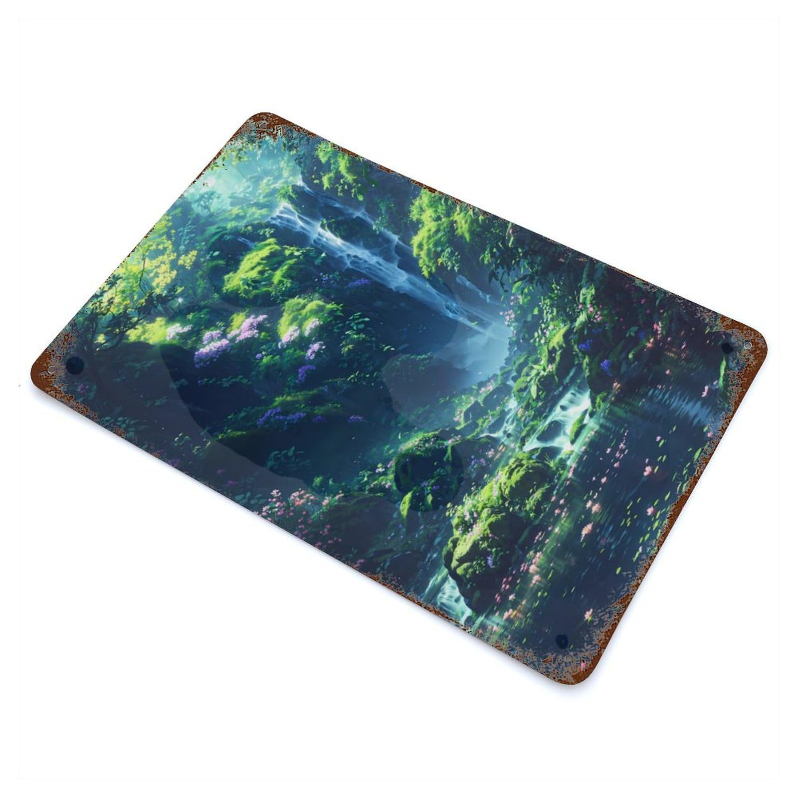 Peaceful Waterfalls Rust Effect Tin Sign 11.8"x7.9", Ideal for Farmhouse, Kitchen And Entryway Decor