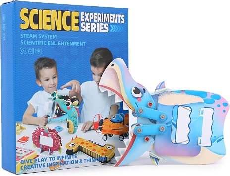 Playnovate Chomping Shark STEM Kit | DIY Mechanical Toy for Kids 5-10 | Build with Linkages & Rubber Bands | Includes QR Expert-Led Tutorials | Birthday Gifts for Boys & Girls Age 5,6,7,8,9,10 Years