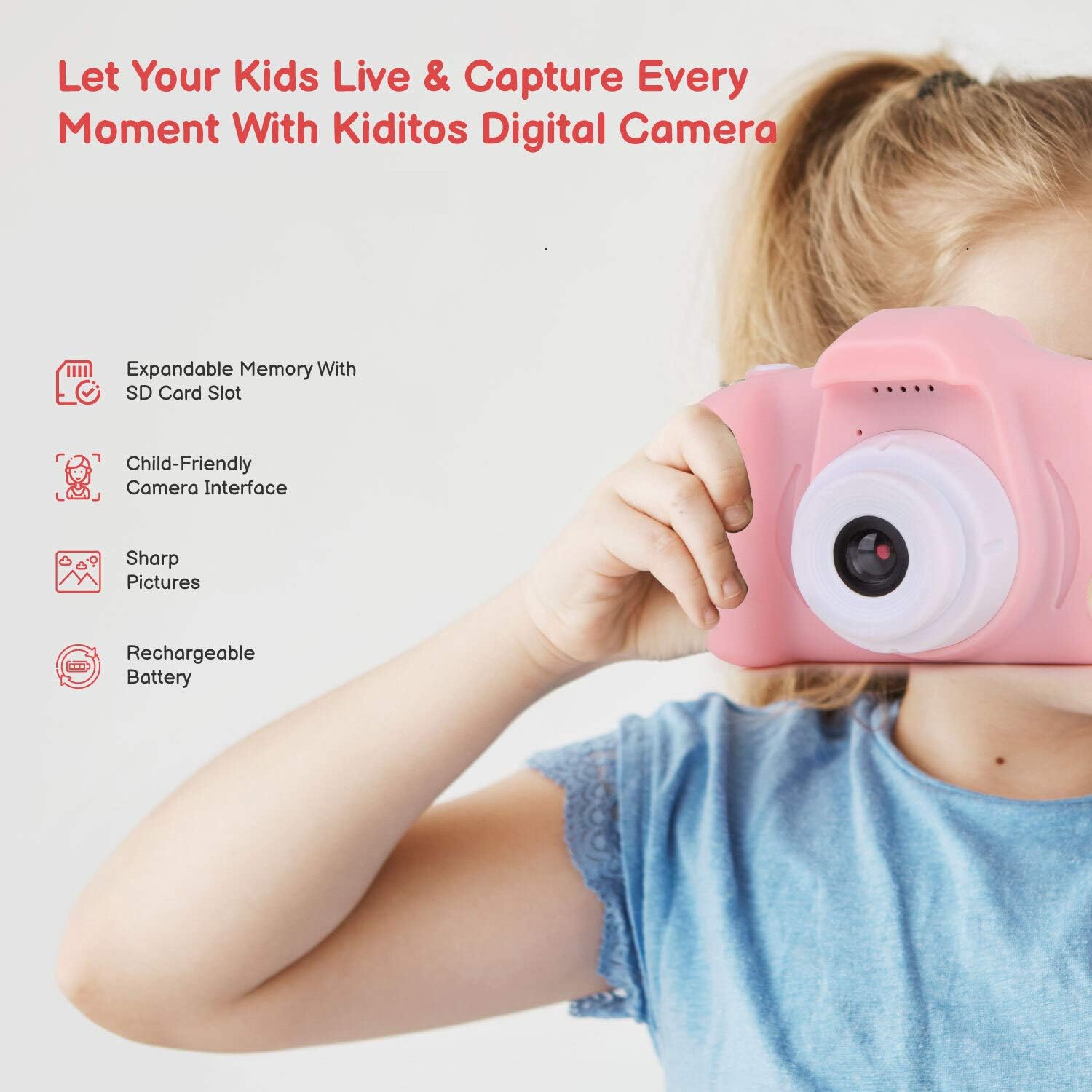 EMAAS Kids Camera Children - Digital Camera for Kids - Selfie Camera for Girls and Boys - Age 3 4 5 6 7 8 9 10 with 32GB SD Card Pink - Toddler Video Recorder and Photography– Includes 32GB SD Card