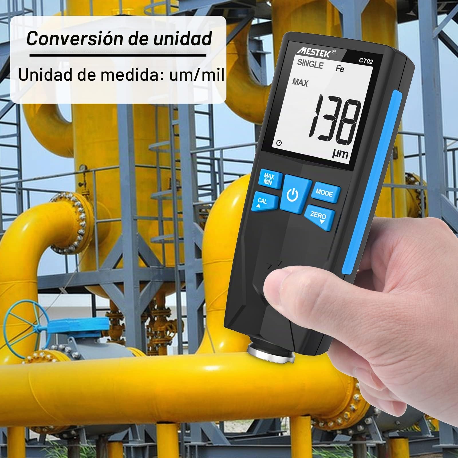 Medidor de Espesor Pintura MESTEK Medidor de Espesor de Revestimiento 0-1500um con LCD Sensor Automático de Fe&NF 2 en 1, para Automóviles, Automóviles Usados, Superficies de Equipos, etc.