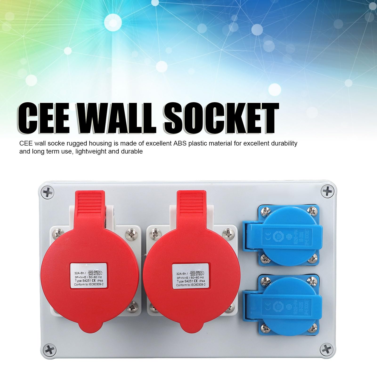 Generic Distributeur de Prise Murale Robuste CEE, étanche IP44, pour Garages, Applications Extérieures, avec 2 Prises AC 250V 16A et 2 Prises 5P 32A
