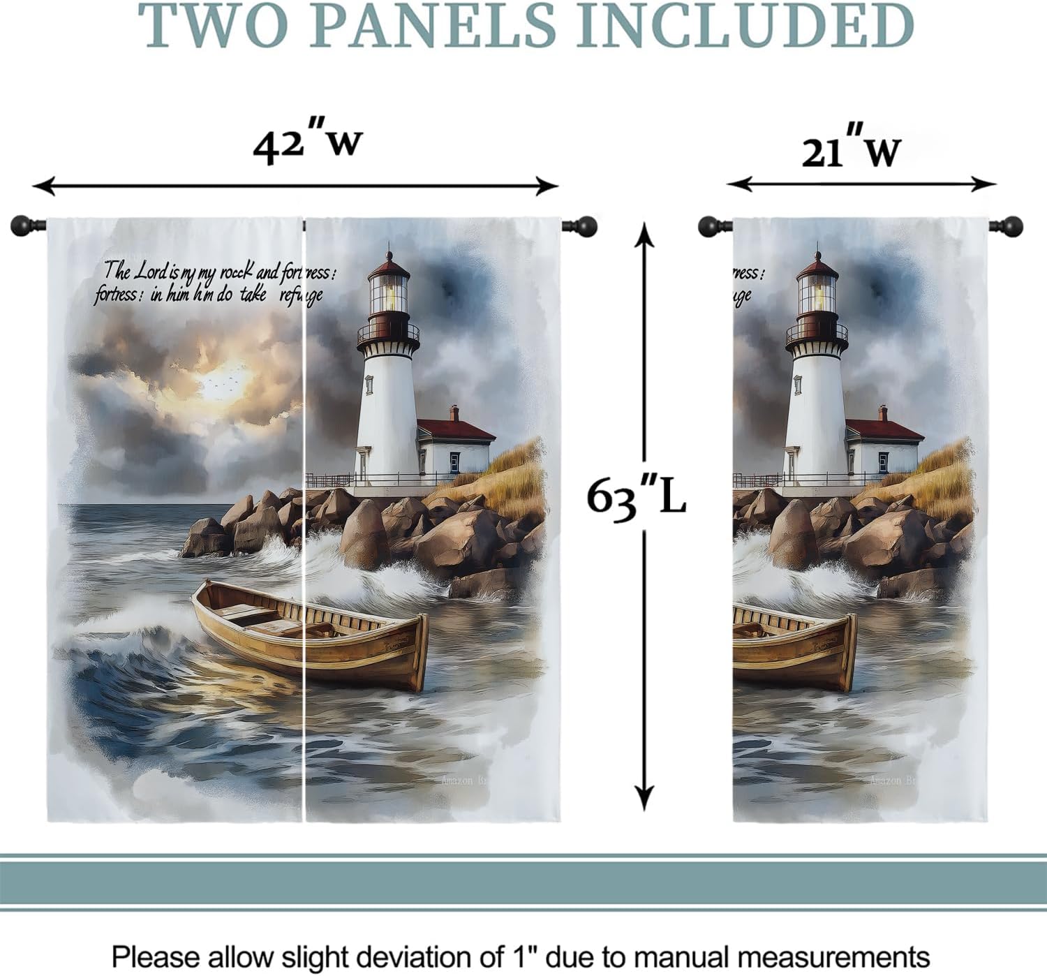 Ocean Lighthouse Boy Girls Blackout Curtains,Nautical Seascape Bible Verse Inspirational Motivational Quote, 2 Panel Rod Pocket Thermal Insulated Drapes for Bedroom, Living, Kids Room Deco 42x63 inch