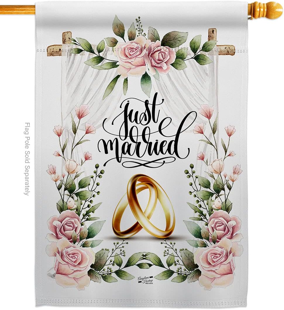 Wedding Rings House Flag Celebration Marriage Bride Groom Mr Mrs Occasion Anniversary Party Small Decorative Gift Yard Banner Made In USA 28 X 40