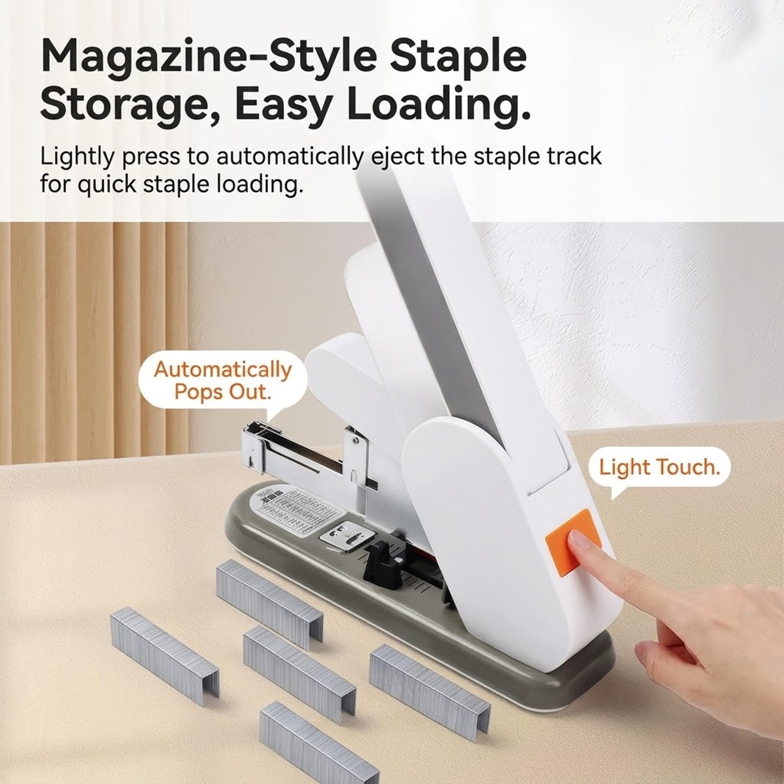 Cucitrice resistente, design portatile da tavolo, protezione anti-schiacciamento, rilegatura senza sforzo, base antiscivolo, capacità 190 fogli, ideale per scuola e ufficio