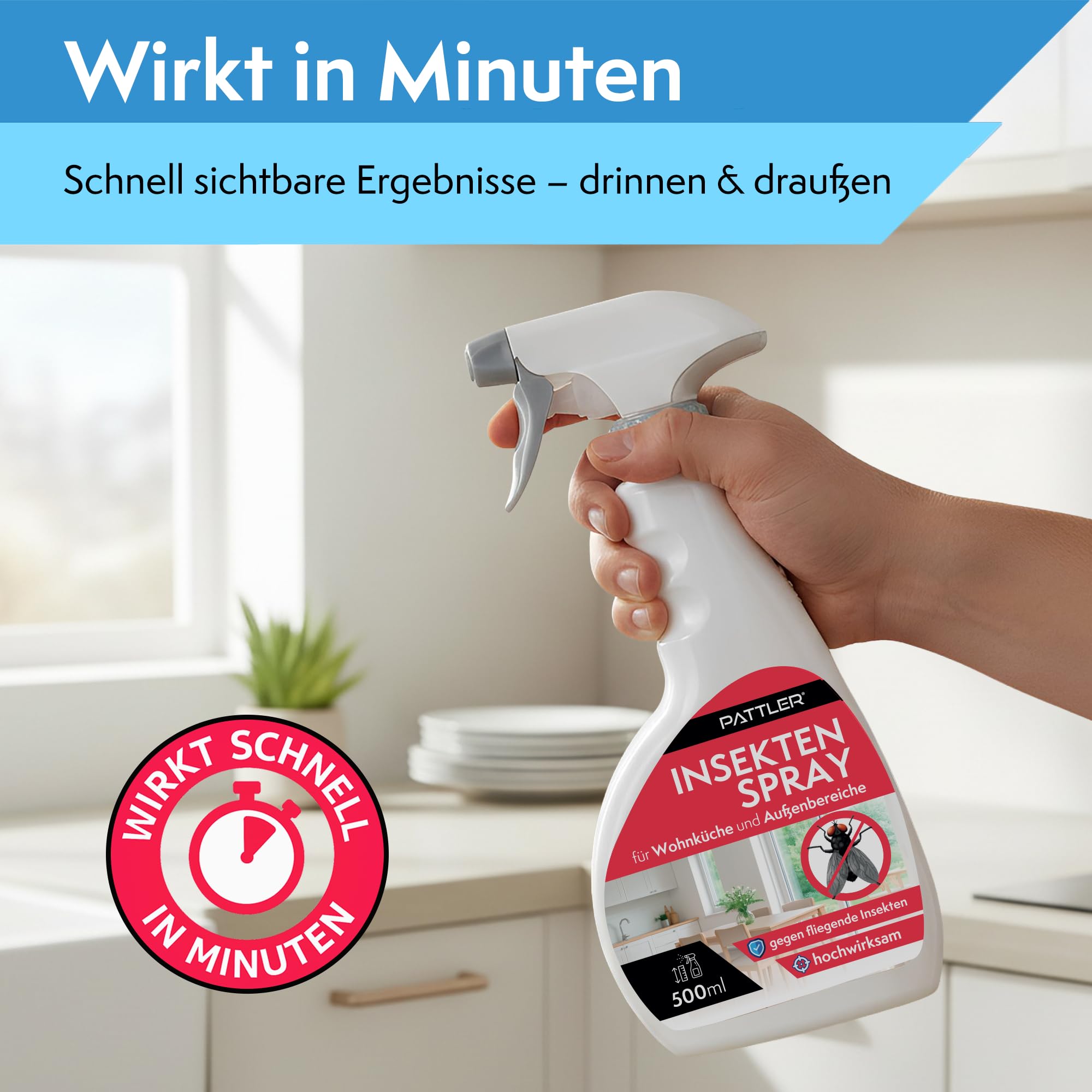 Pattler Insektenspray 500 ml – Fliegenspray & Mückenspray – Insektenspray für Innenräume – Ungezieferspray gegen Fliegen, Mücken & weitere Insekten – Wohnung, Keller & Schlafzimmer