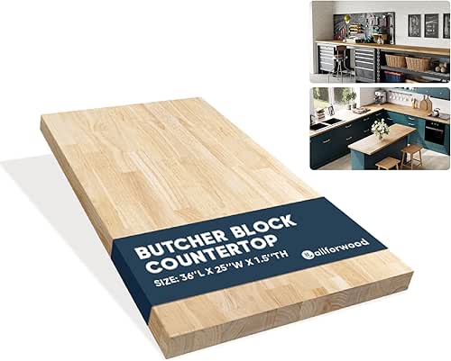 36''L x 25''W x 1.5''Th Hevea Solid Wood Butcher Block