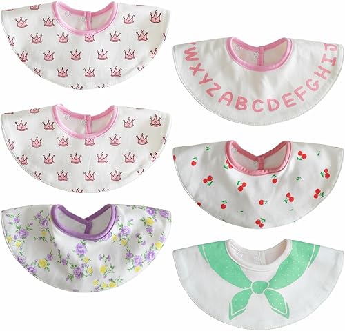 Baberos para bebés para niños y niñas, babero de algodón para bebés, paquete de 6, dentición y babeo, recién nacido, bebé Patrón rosado,Patrón