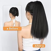Vista 21 de WIGNEE Extensión de cola de caballo larga rizada recta y envolvente, extensión de cola de caballo Yaki negro natural para mujeres negras, Marrón
