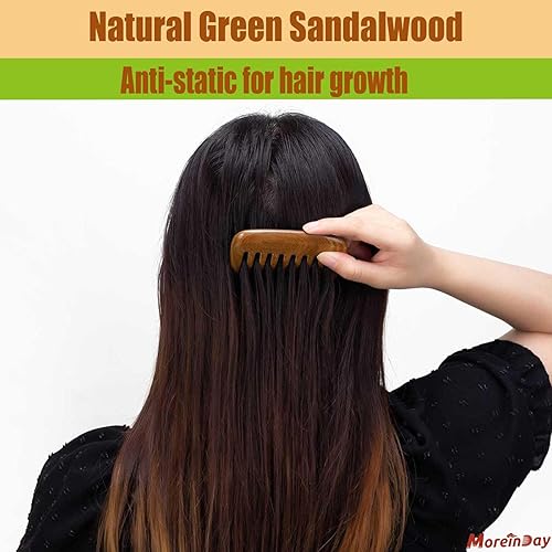 Miniatura 4 de Moreinday Peine de madera con bolsillo pequeño peine de dientes anchos peine desenredante de sándalo para cabello para hombres y mujeres