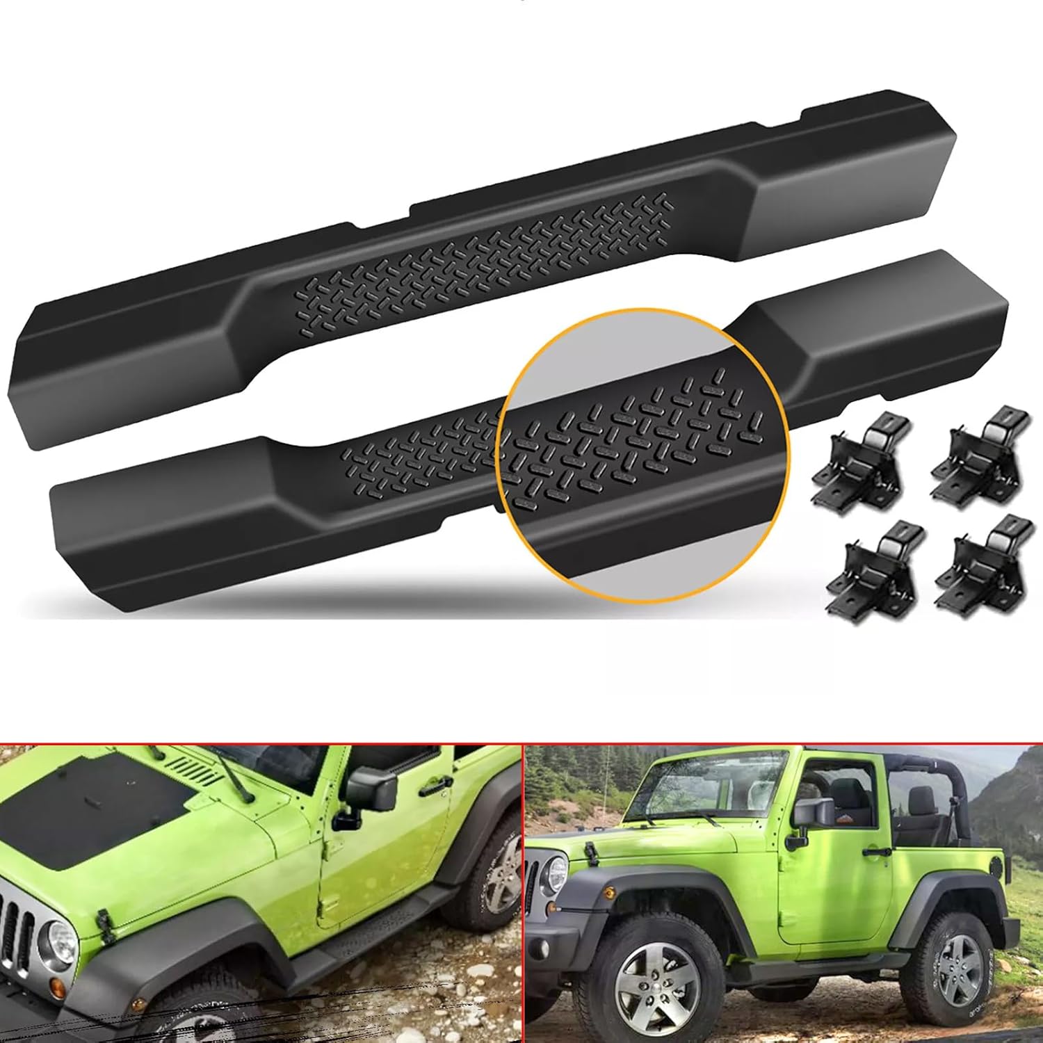 Fit for 2007-2017 Jeep Wrangler JK 2 Door 6 Inches Running Boards, Nerf Bars, Side Steps