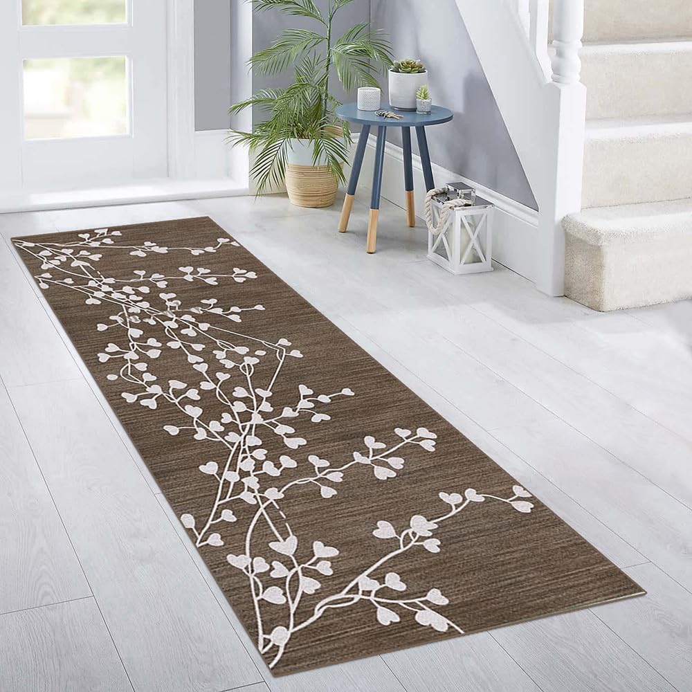 Passatoia de cuisine marron foncé 90 x 300 cm lavable et anti-glisse