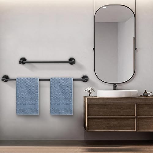 Miniatura 6 de NearMoon Toallero de baño, accesorios de baño, toallero grueso de acero inoxidable para baño, toallero montado en la pared (paquete de 2, negro