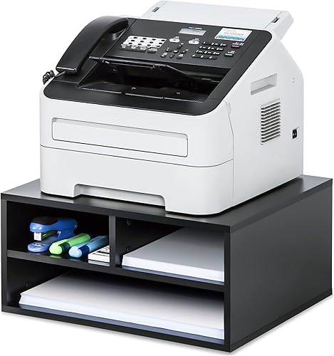 FITUEYES organizadores de escritorio de dos niveles para impresora o fax, negros, de madera, DO204701WB