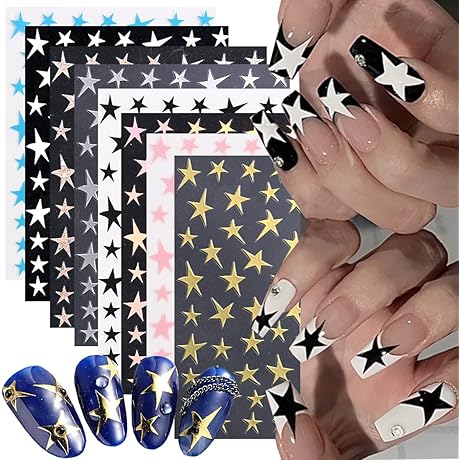 8 Sheets Hocus Pocus Holographic Star Nail Art Decals 3D Shiny Glitters Charms
