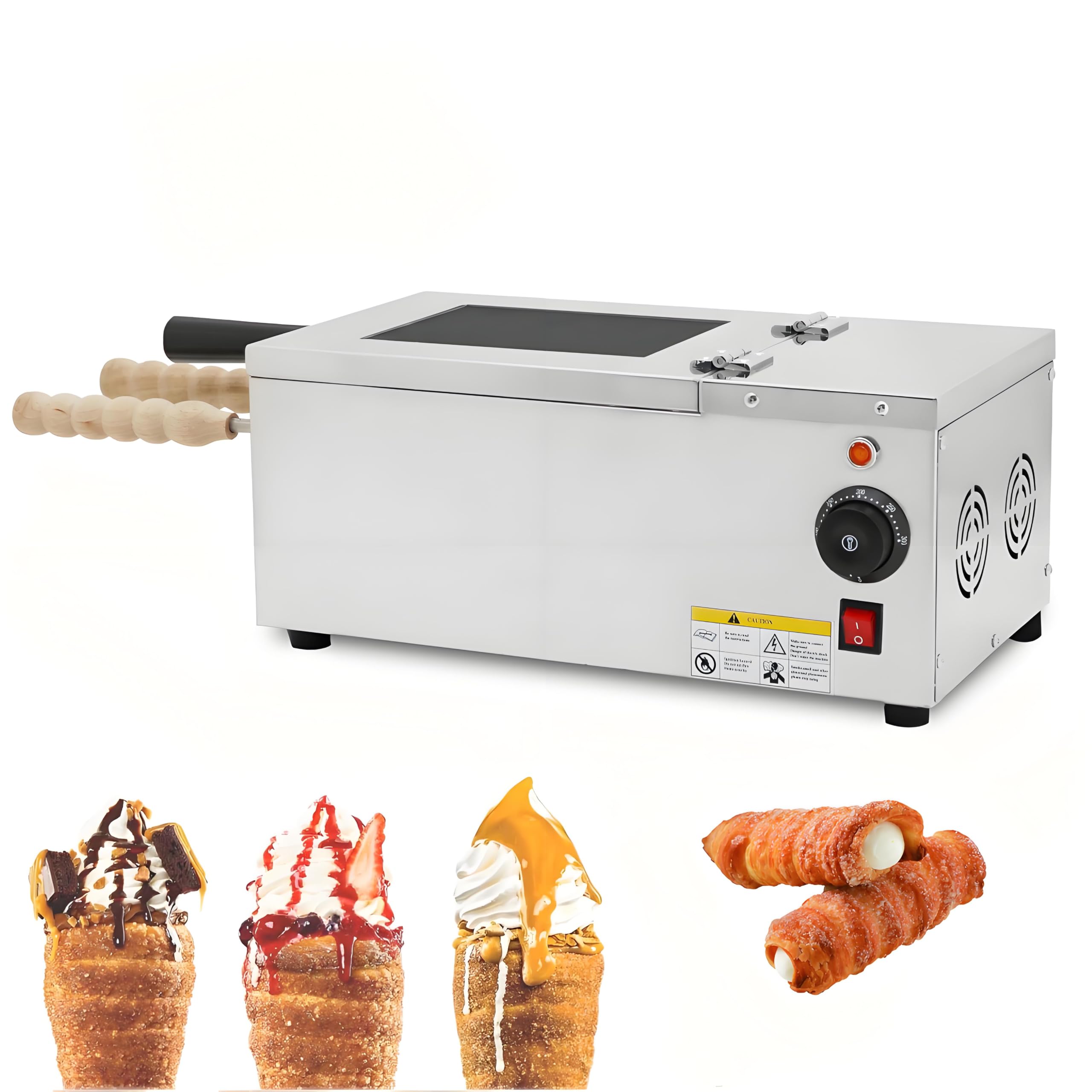 GSHSHOU Chimney Cake Machine, Chimney Cake Roll Oven Maker, Stainless Steel Chimney Cake Oven Machine, with 2pcs Baking Tools and Wooden Handles for Restaurant Home Kitchen Snack Bar