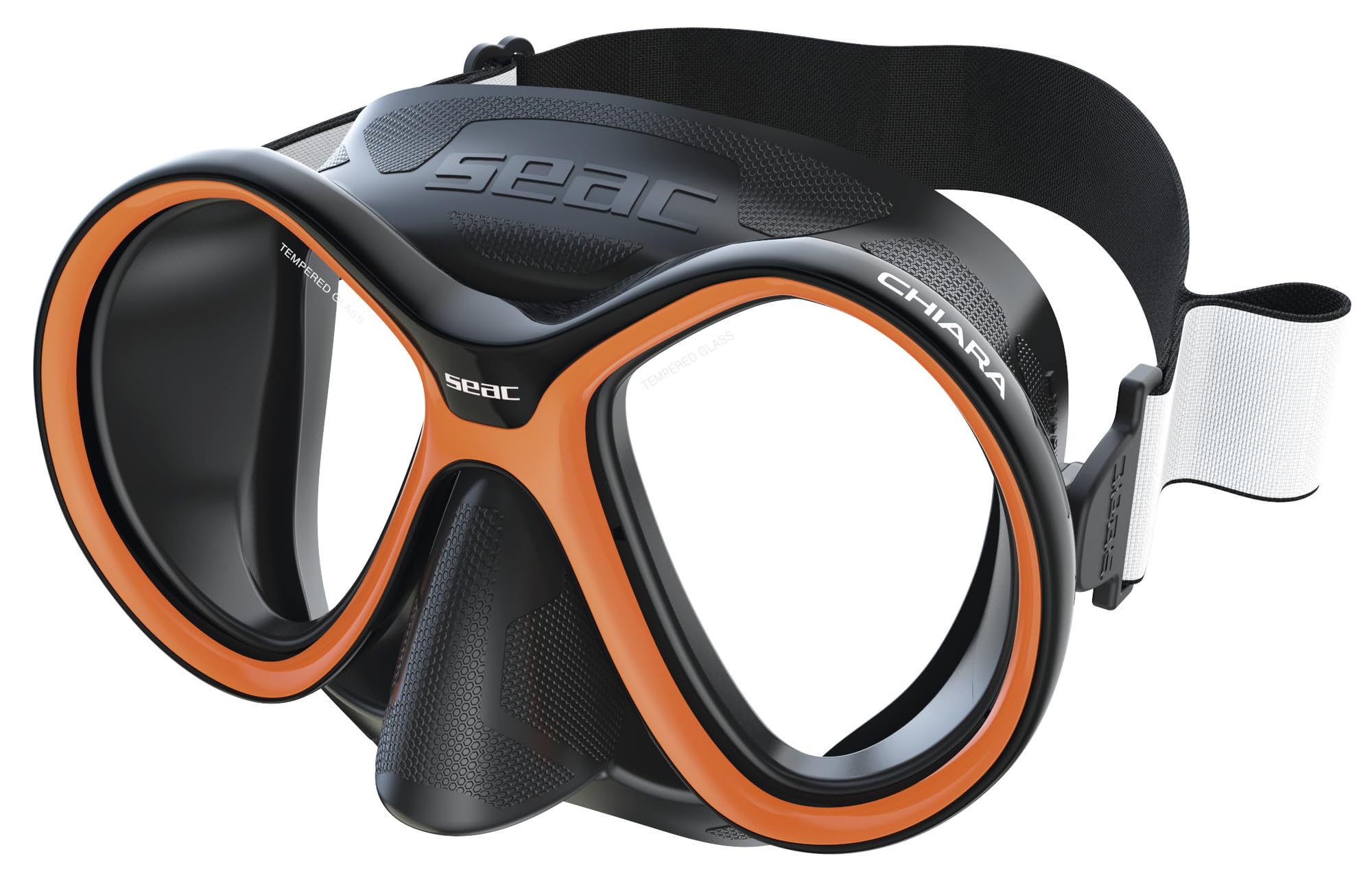 SEAC Chiara, Double-glazed Mask in Tempered Glass for Diving and Snorkeling with 3D Buckle, with Fabric or Silicone Headboard