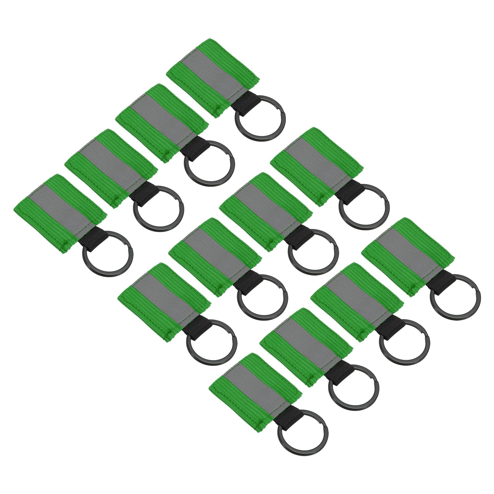 PATIKIL Reflective Keychain Tags, 12 Pack Reflective Zipper Pulls Nylon Keychain High Visibility Reflectors Tags for Backpack Pendant Dog Collar, Green