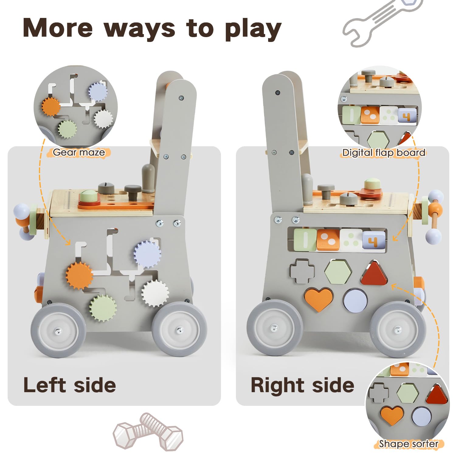 Andador de madera para bebés, caminador de empuje, juguete de herramienta para niños pequeños, andador de bebé de velocidad ajustable con rueda, caminante de actividades de aprendizaje para 7