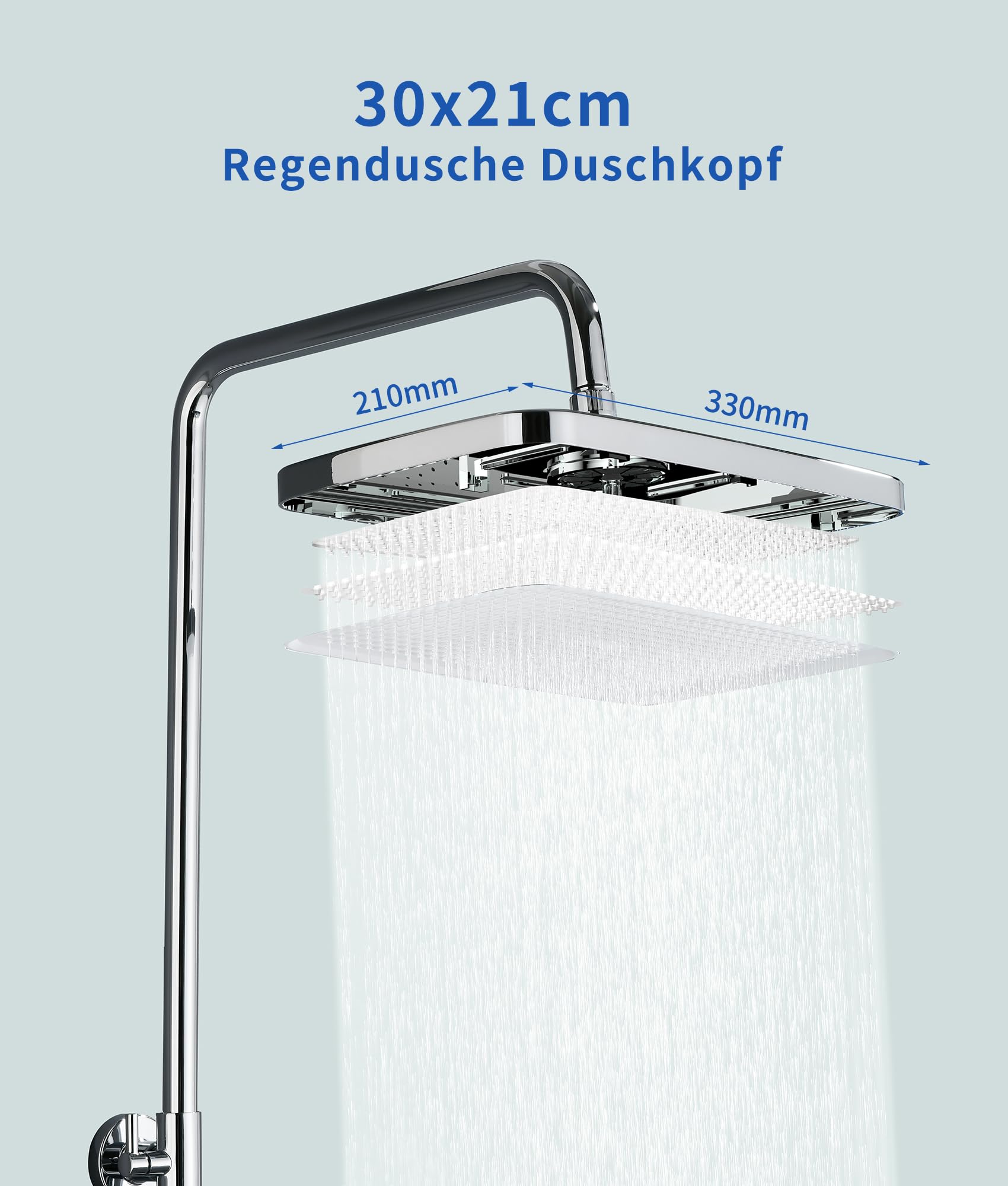 Termostat deszczownica kompletny zestaw, armatura prysznicowa ze stali nierdzewnej z głowicą prysznicową 30 cm, drążek prysznicowy z regulacją wysokości 83-126 cm, 3 rodzaje strumienia, słuchawka