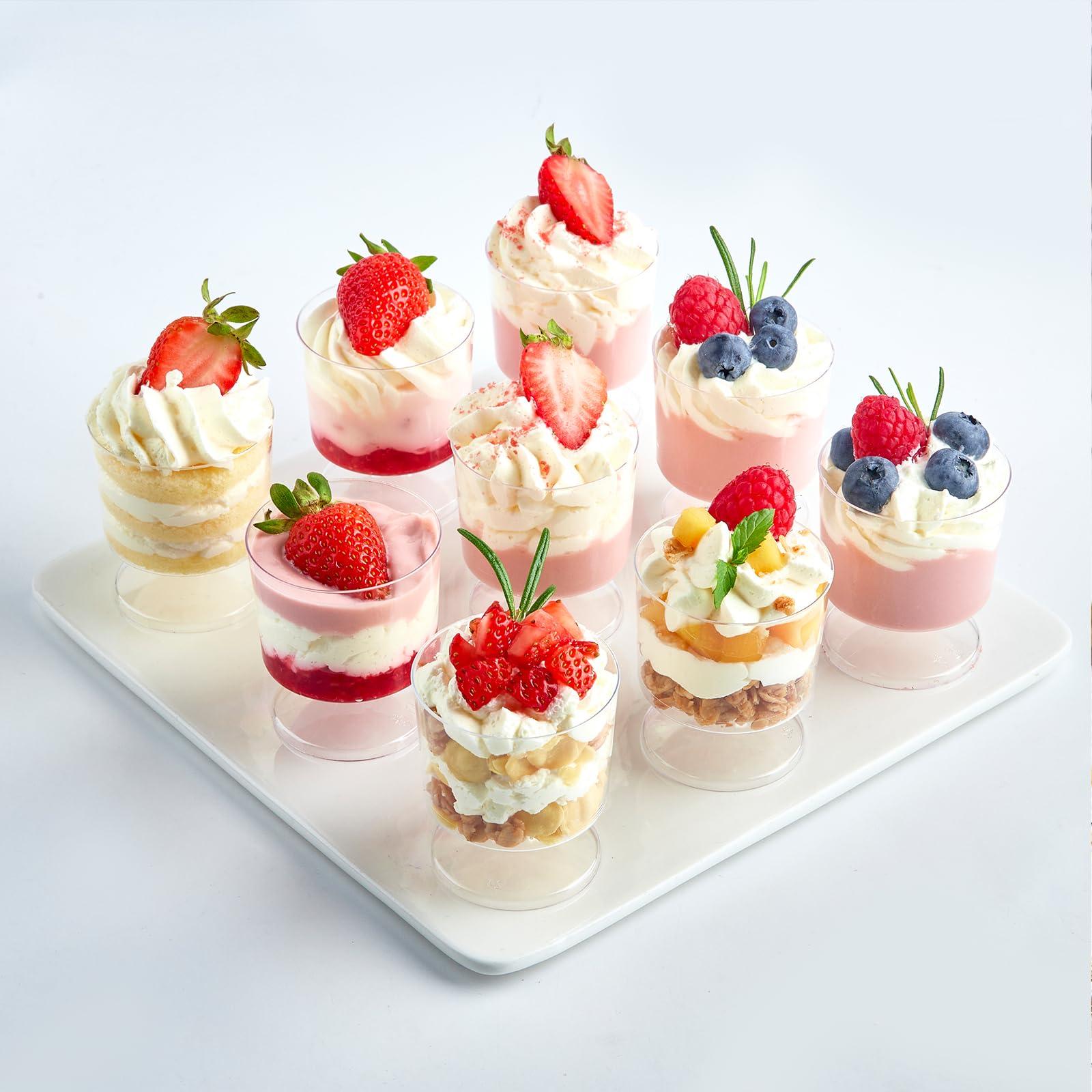 100 Pack 2 OZ Mini Dessert Cups with Spoons, Reusable Plastic Wine Cups Small Clear Party Serving Cups for Parfait Appetizer Pudding MousseTasting