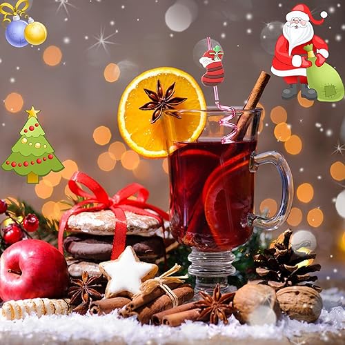 Miniatura 3 de 24 popotes de Navidad reutilizables, regalos de fiesta de Navidad, pajitas de plástico con Papá Noel, muñeco de nieve, calcetines de árbol de