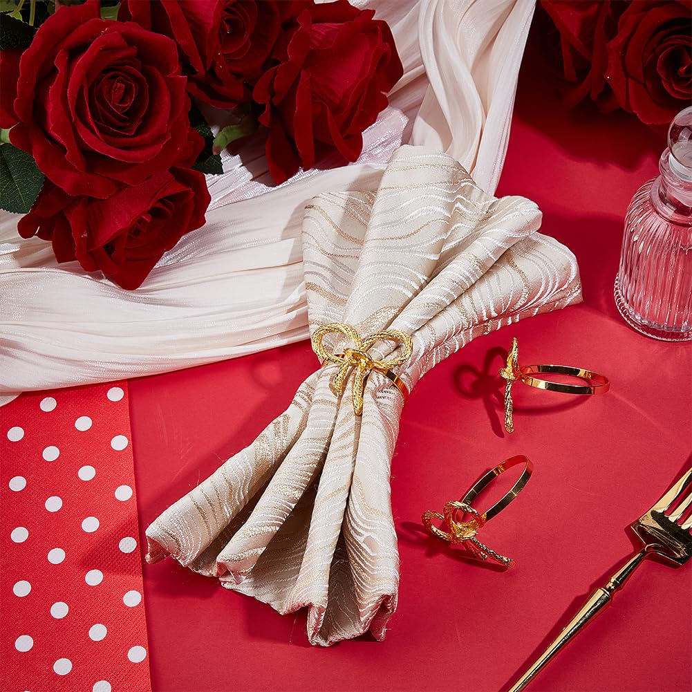 Lot de 60 ronds de serviette en forme de nœud doré en métal pour mariage, Thanksgiving, Noël, Saint-Valentin, banquet, fête d'anniversaire