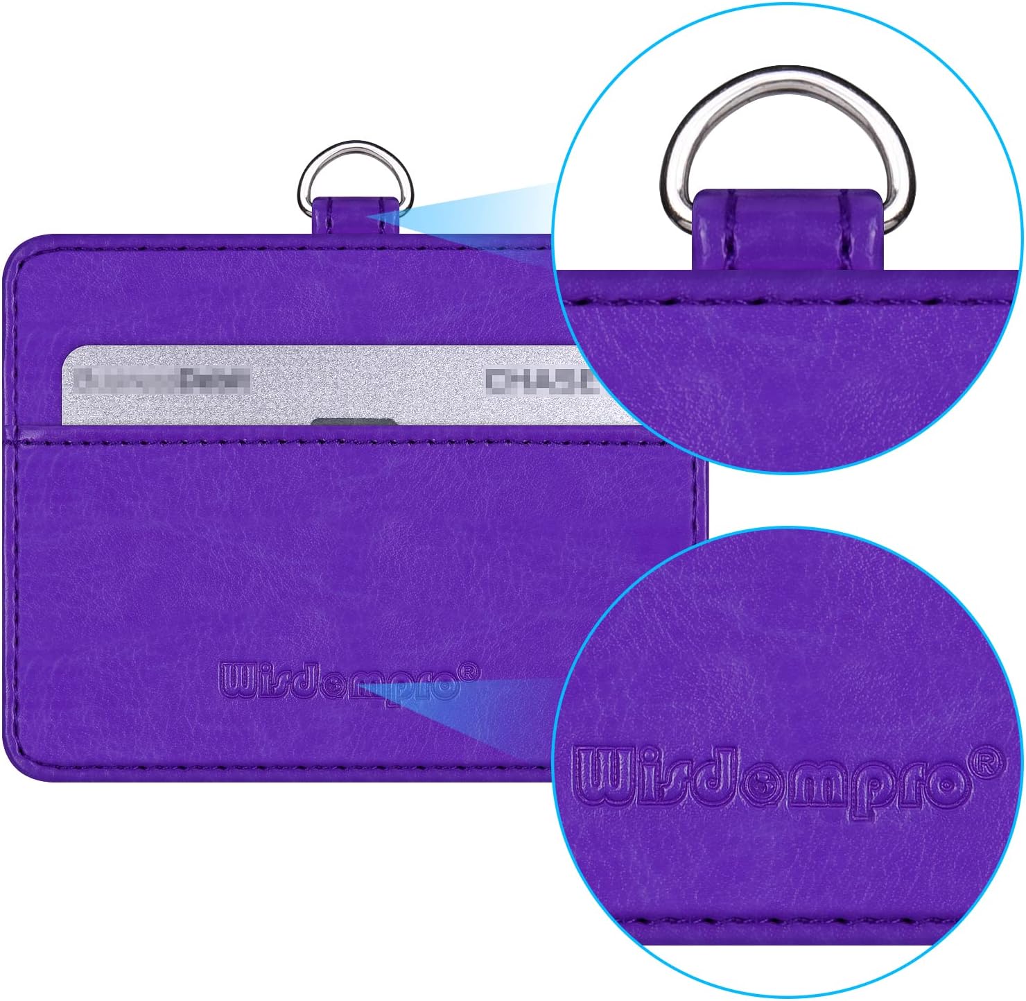 Wisdompro 2-Sided PU Leather ID Badge Holder with 1 ID Window and 1 Card Slot and 1 Piece 23 Inch Adjustable Polyester Detachable Neck Lanyard Strap (Holds 3 to 4 Cards) - Purple (Horizontal) - Image 4