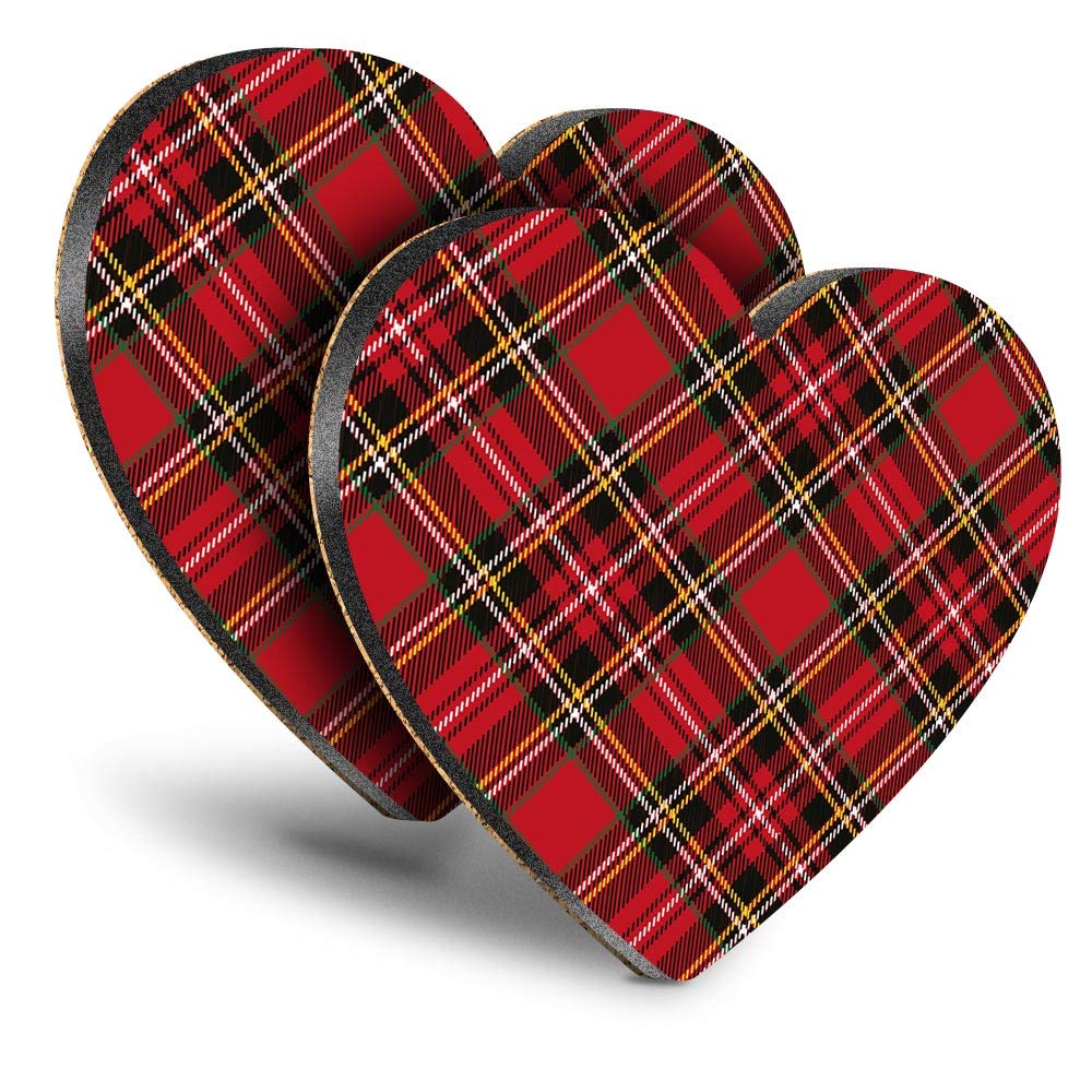 Destination Vinyl Ltd Multicolor Great Coasters (Set Of 2) Heart - Red Tartan Scottish Fabric Scotland Drink Glossy Coasters/Tabletop Protection For Any Table Type #15842