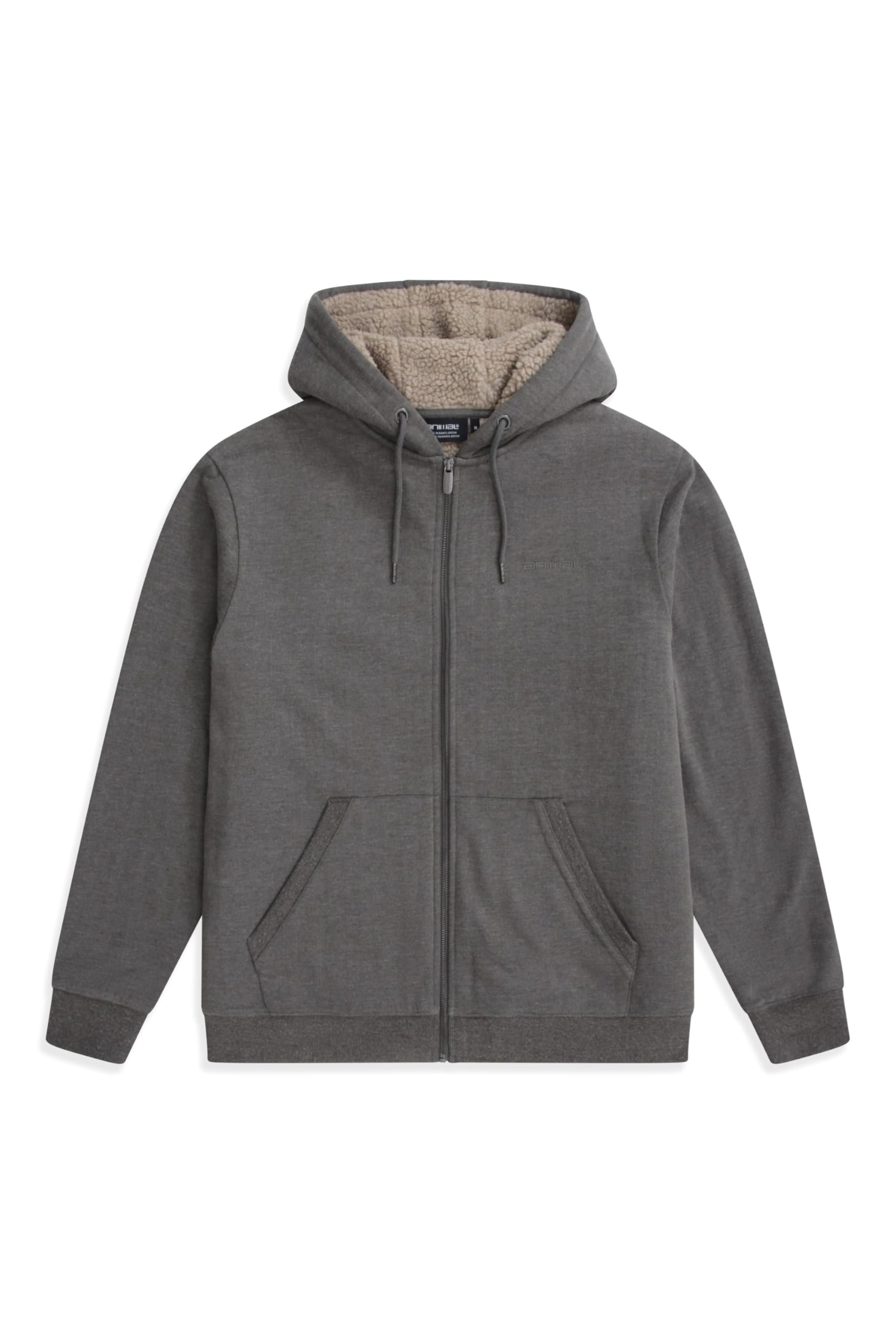 Animal 'Samuel' Full Zip Lightweight Sherpa Lined Hoodie - Olive Cotton Relaxed Fit Mens Hoodie - XS