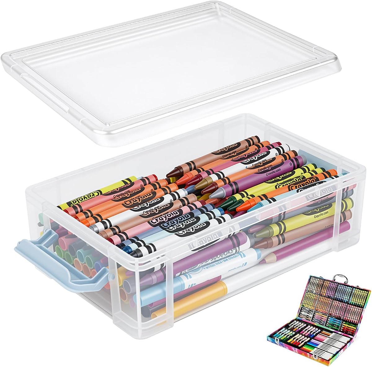 Crayon Storage Organizer Compatible with Crayola | Large Clear Pencil Box with Lid, Stackable Case, Durable Plastic Art Supply Organizer for Pens,Teacher Supplies and Crafts