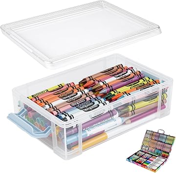 Crayon Storage Organizer Compatible with Crayola, Large Clear Pencil Box with Lid, Stackable Case for Art Supplies, Durable Plastic Art Supply Organizer for Pens,Teacher Supplies and Crafts
