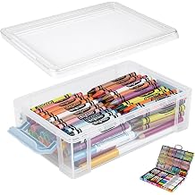 Crayon Storage Organizer Compatible with Crayola, Large Clear Pencil Box with Lid, Stackable Case for Art Supplies, Durable Plastic Art Supply Organizer for Pens,Teacher Supplies and Crafts