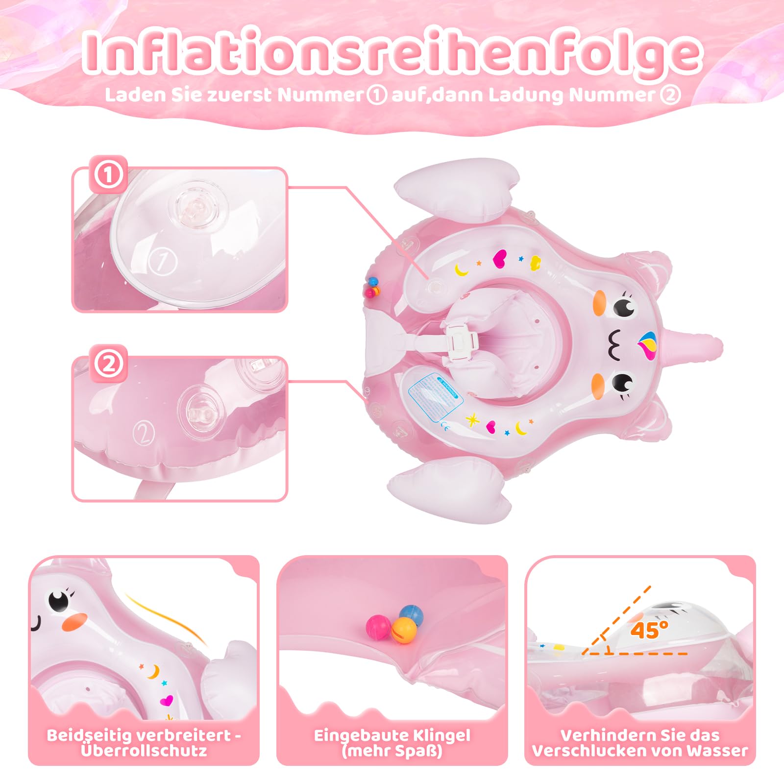 Bouée de natation pour bébé avec auvent solaire UPF50+, flotteur pour bébé Parner, aide à la natation pour enfants de 3 à 36 mois