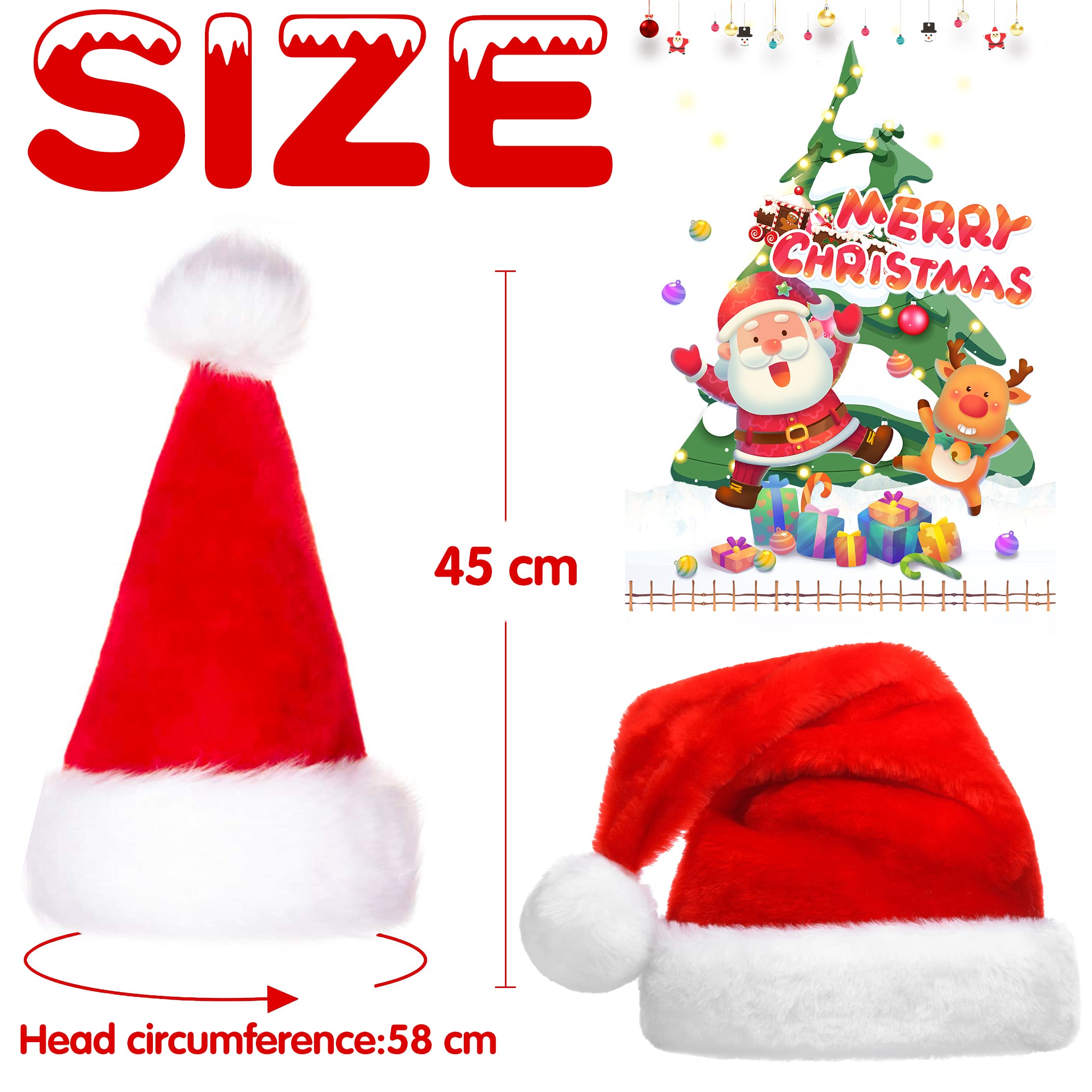 XOYTN 1PACK Christmas Santa Hat, Xmas Santa Claus Hat For Adults Kid Velvet Comfort Christmas Holiday Hats For Christmas