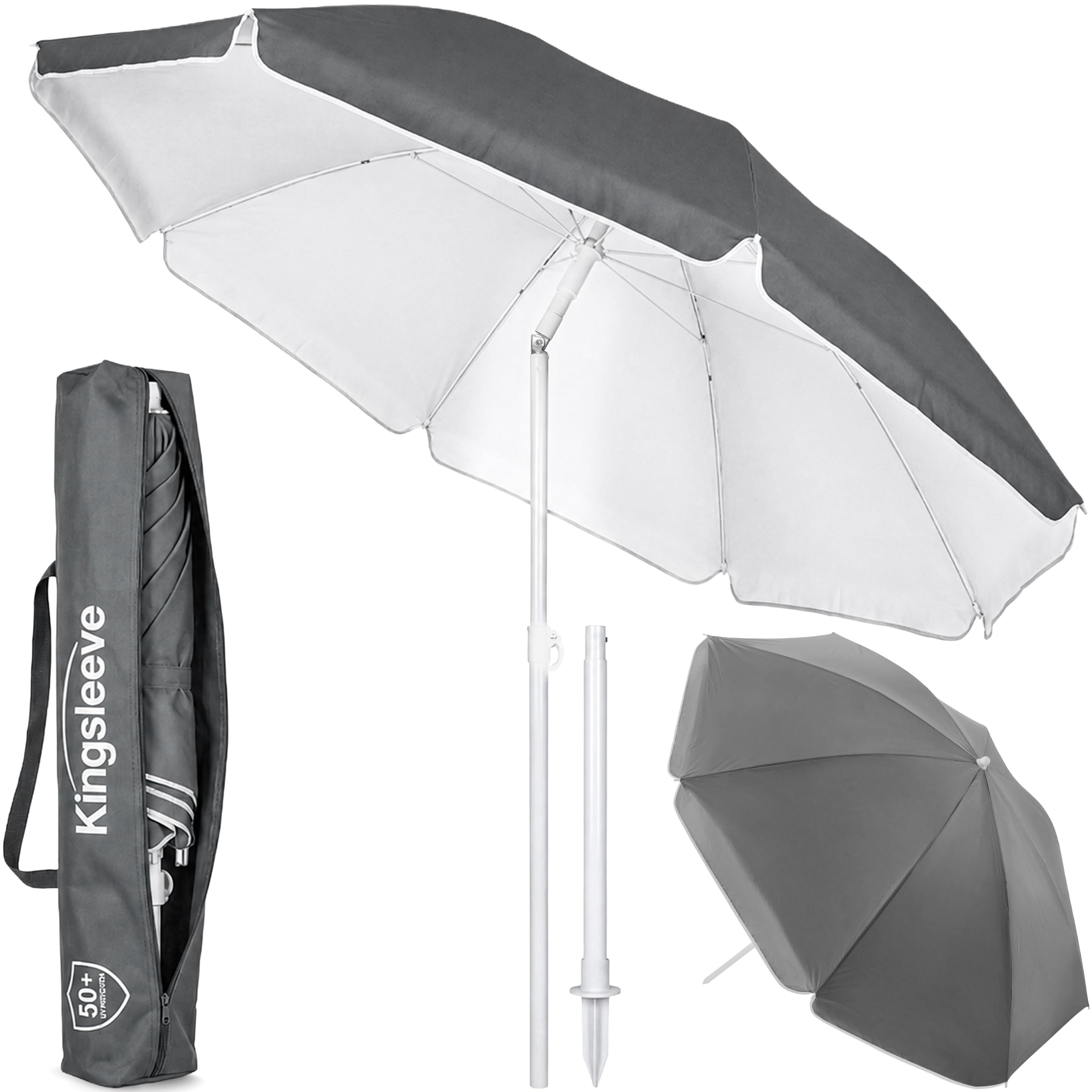 Kingsleeve® 200cm Beach Parasol UV50+ Garden Parasol Umbrella Anthracite