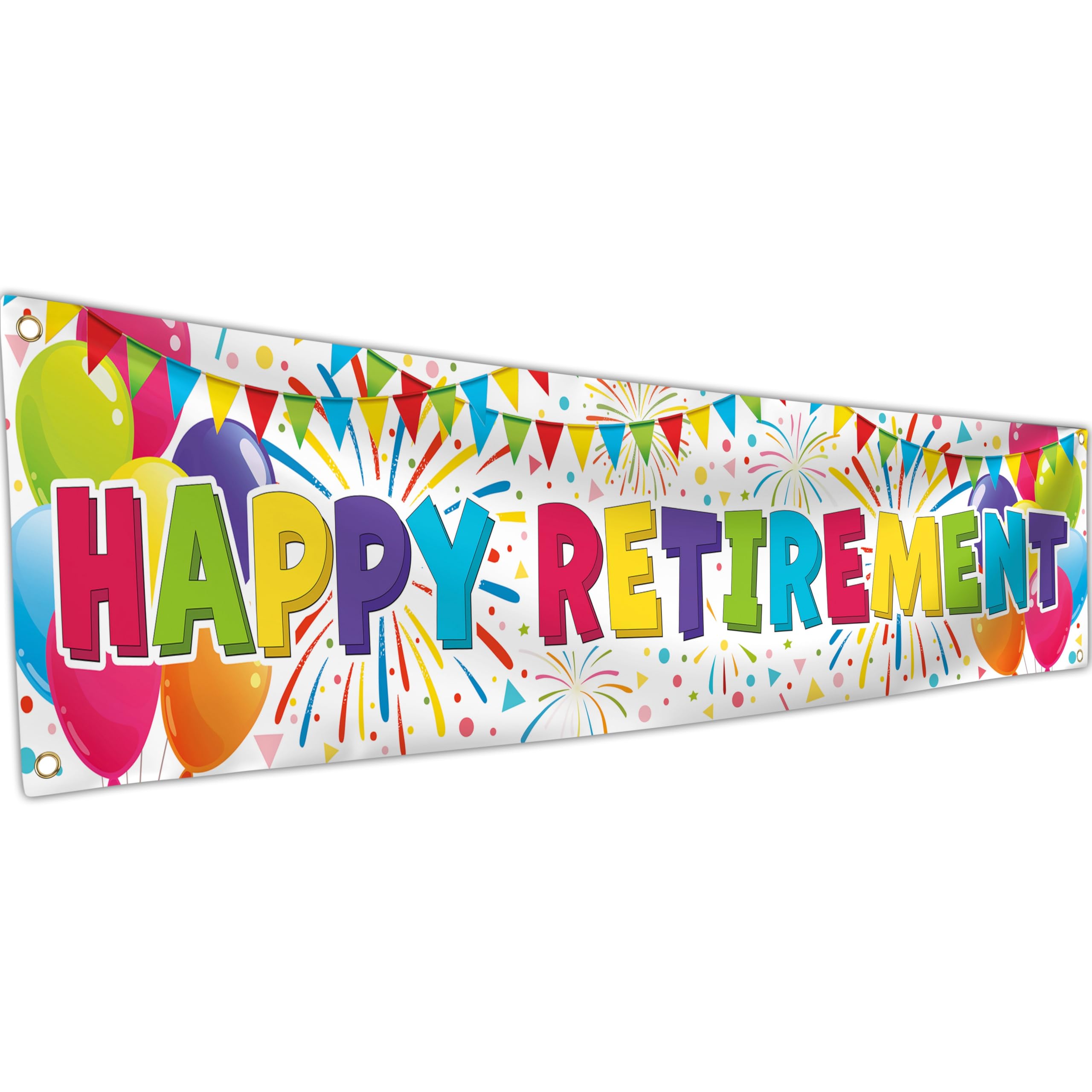 Retirement Banner - Retirement Decorations - Happy Retirement Banner and Decorations - 180 x 40cm (White)