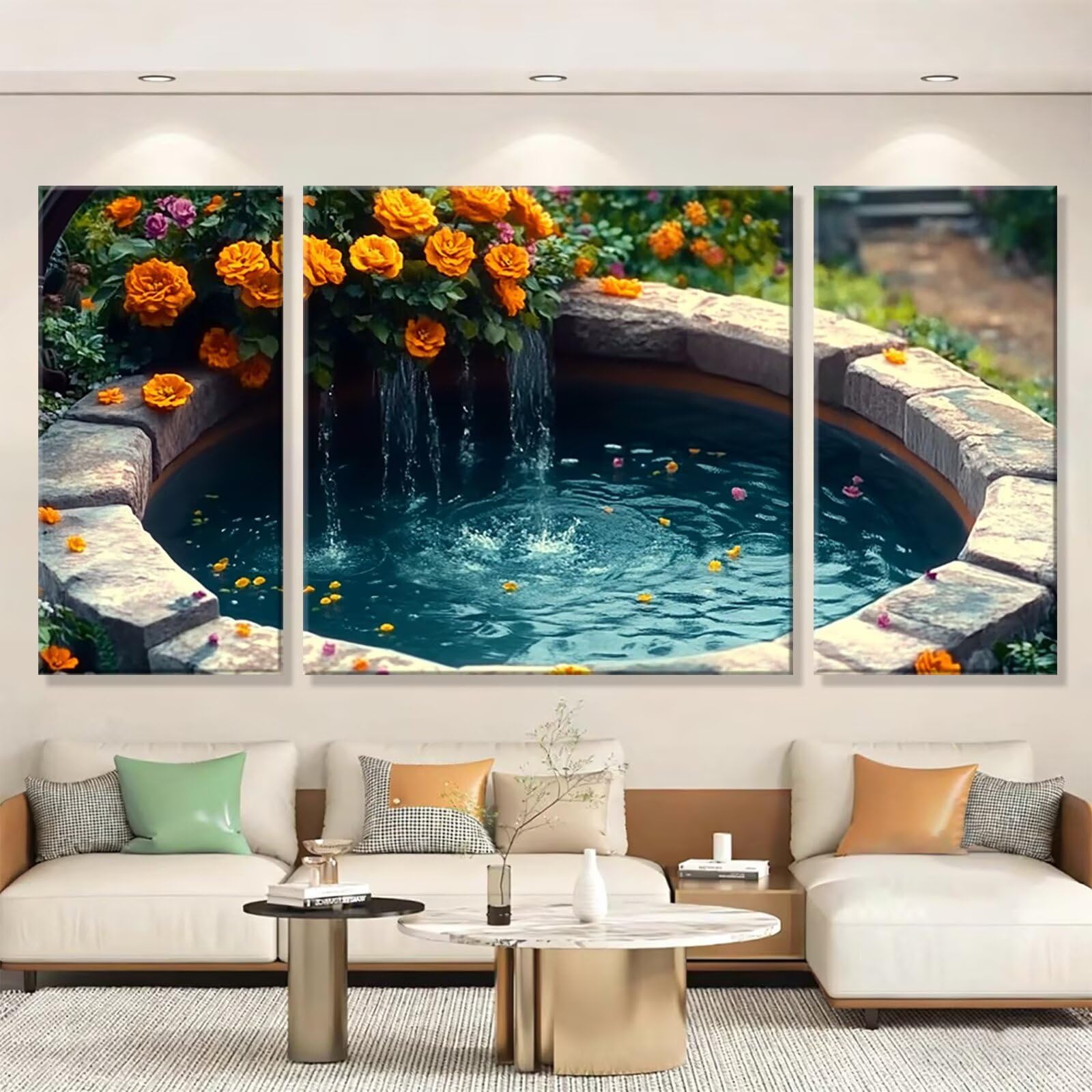 3 Pezzi Dipingere con i Numeri adulti, Paint by Numbers Fiore Pozzo antico, Kit Lavoretti Creativi, Kit Pittura Acrilica Fai-da-Te, con Pennello, Decorazioni Casa 70x140cm (Senza Cornice) y1s-898