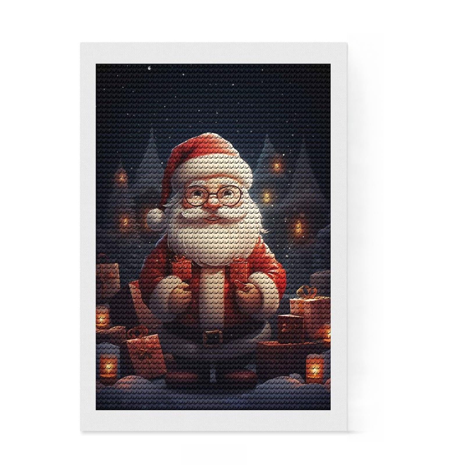 Junmoney Gift Spectacle of Santa DIY Diamond Art Canvas Kit 8"x12", Bedroom Decor, for Craft Lovers, Full Kit Included, Thoughtful Handmade Gift
