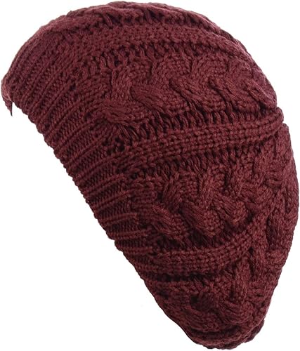 BYOS Women's Winter Fleece Lined Urban Boho Slouchy Cable Knit Beret Beanie Hat
