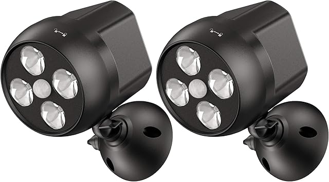 NICREW Czujnik ruchu na zewnątrz, zasilana bateriami, lampa zewnętrzna z czujnikiem, wydajne diody LED bez kabla, 2 x 4 diody LED, odporne na warunki atmosferyczne światło bezpieczeństwa na werandę,
