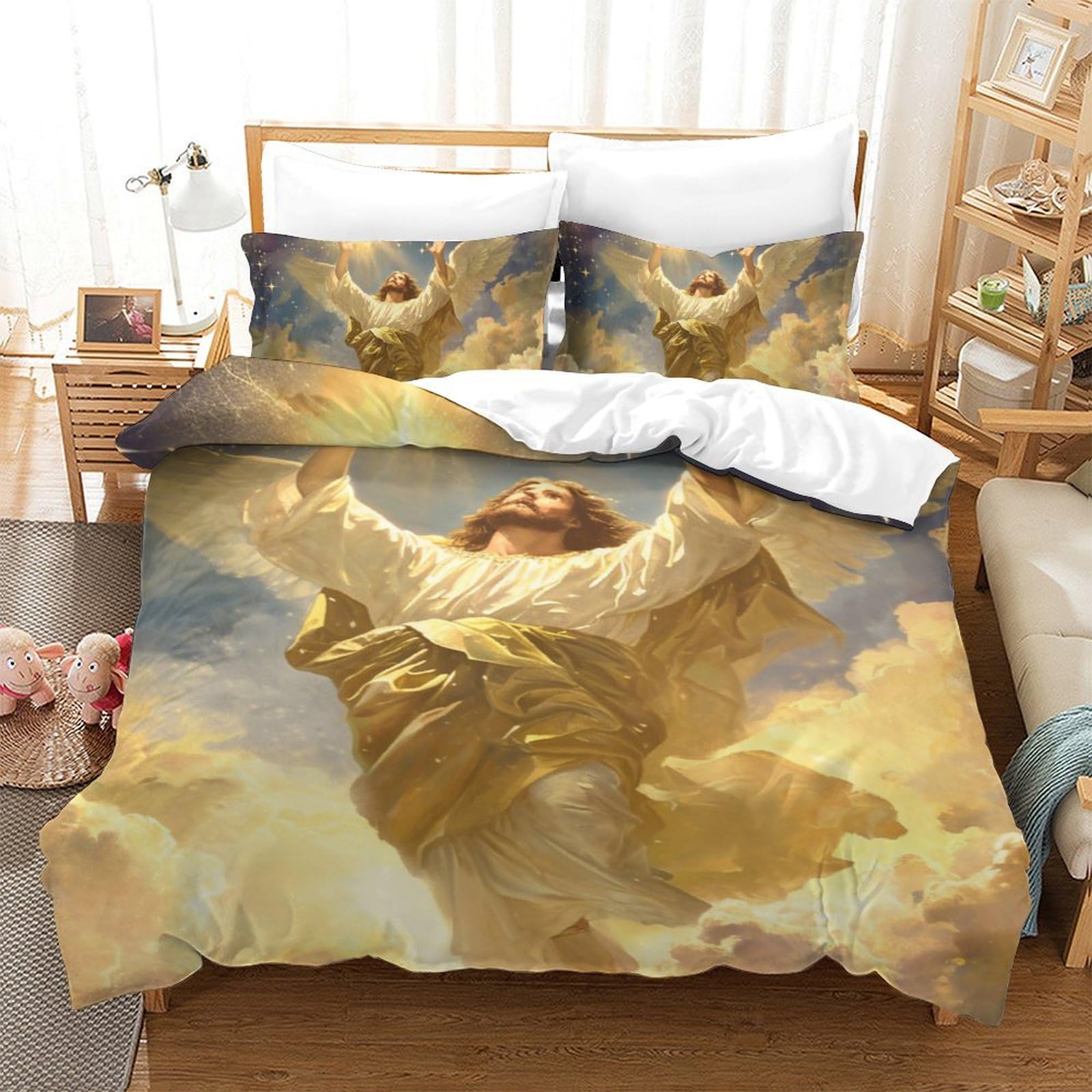 Housse de couette Jésus 3D avec fermeture éclair pour chambre d'enfant