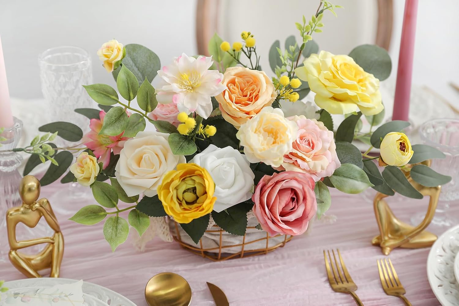 Artificial Flower Assortment for DIY Centerpiece Arrangement Wedding Hand Bouquet Flower Bouquet Centerpiece Arrangement Party Baby Shower Home Decoration (Pink Yellow) - Image 8
