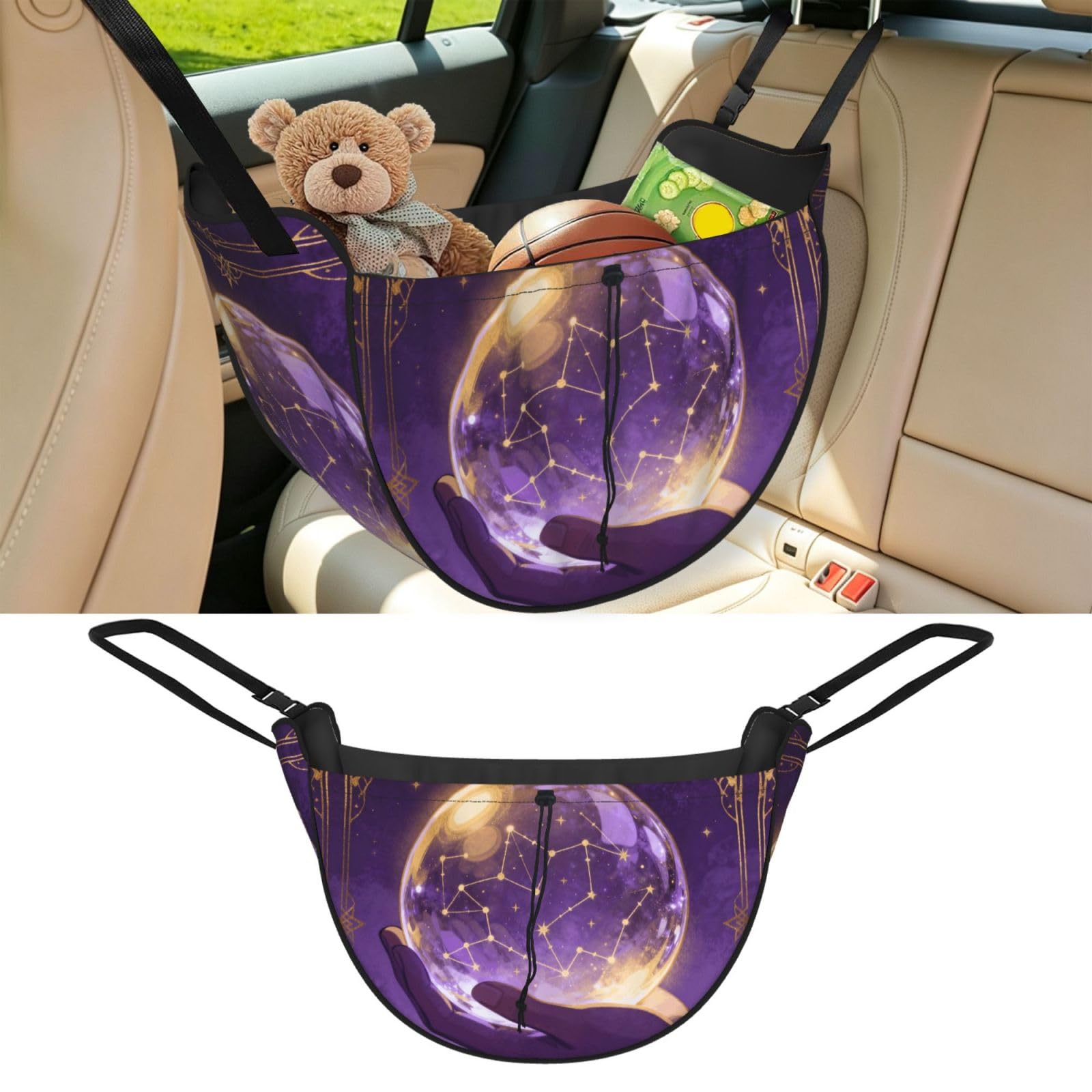 Cntdbu Black Crystal Ball Stars Car Seat Organizer-Backseat Storage Bag For Travel