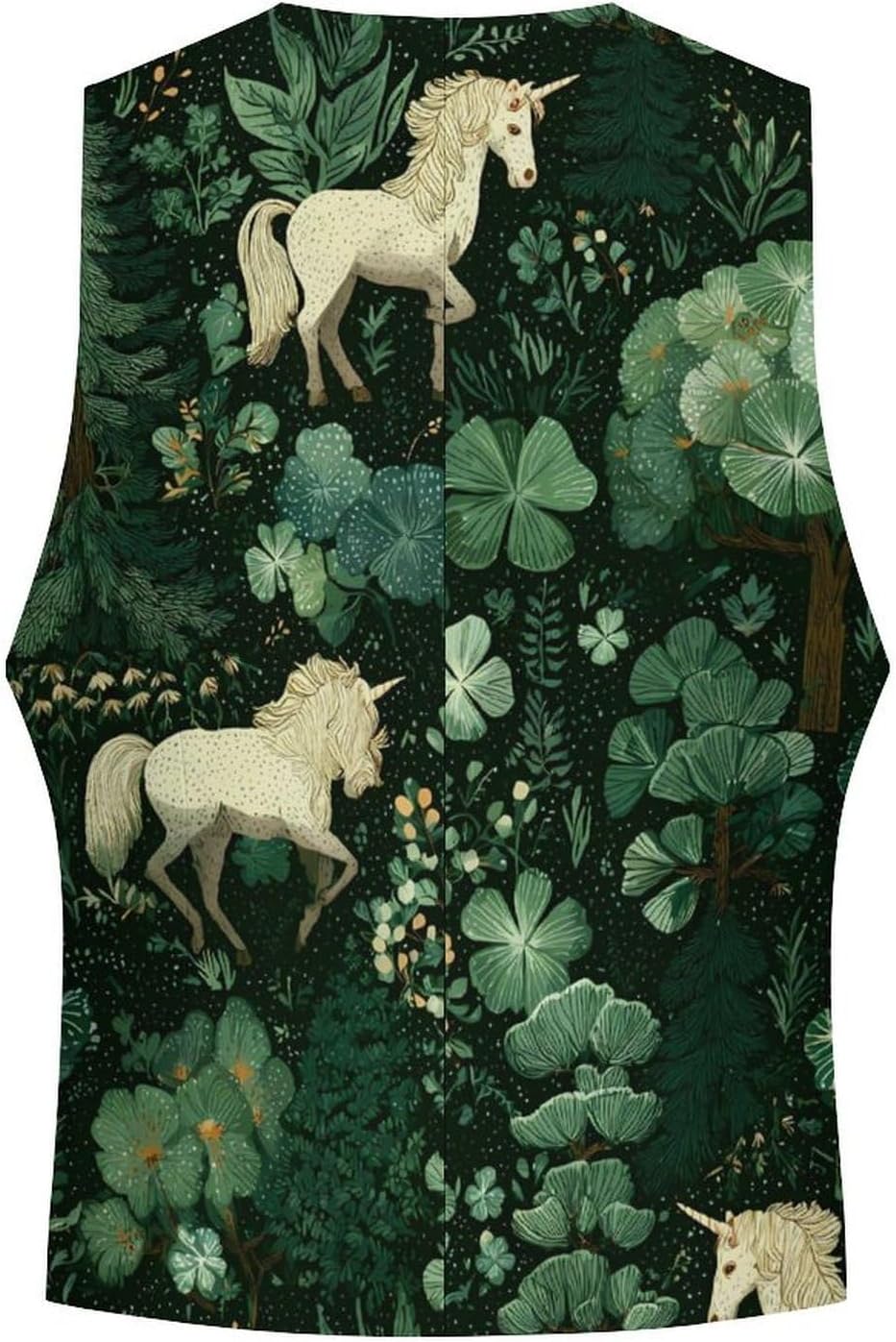 Unicorm Clovers Irish Forests Men Formal Suit Vest V-Neck Button Waistcoat for Business Wedding